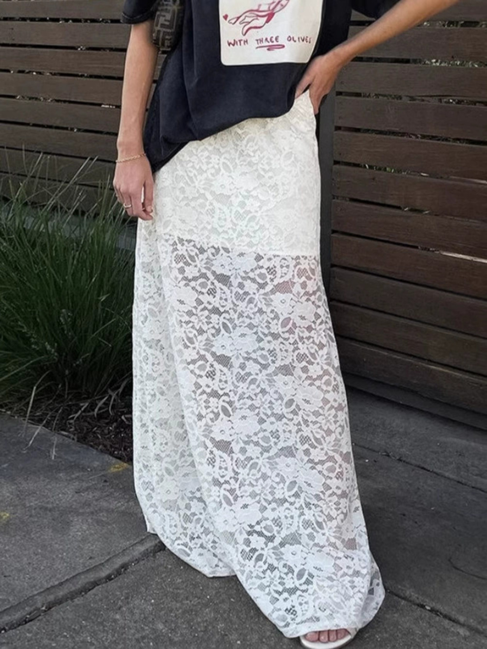 Forever 21 Spring White Lace High Waist Maxi Skirt